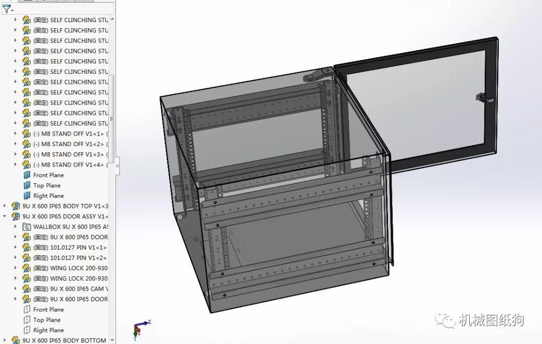 工程机械9uip65wallbox设备机箱机柜钣金结构3d图纸solidworks设计