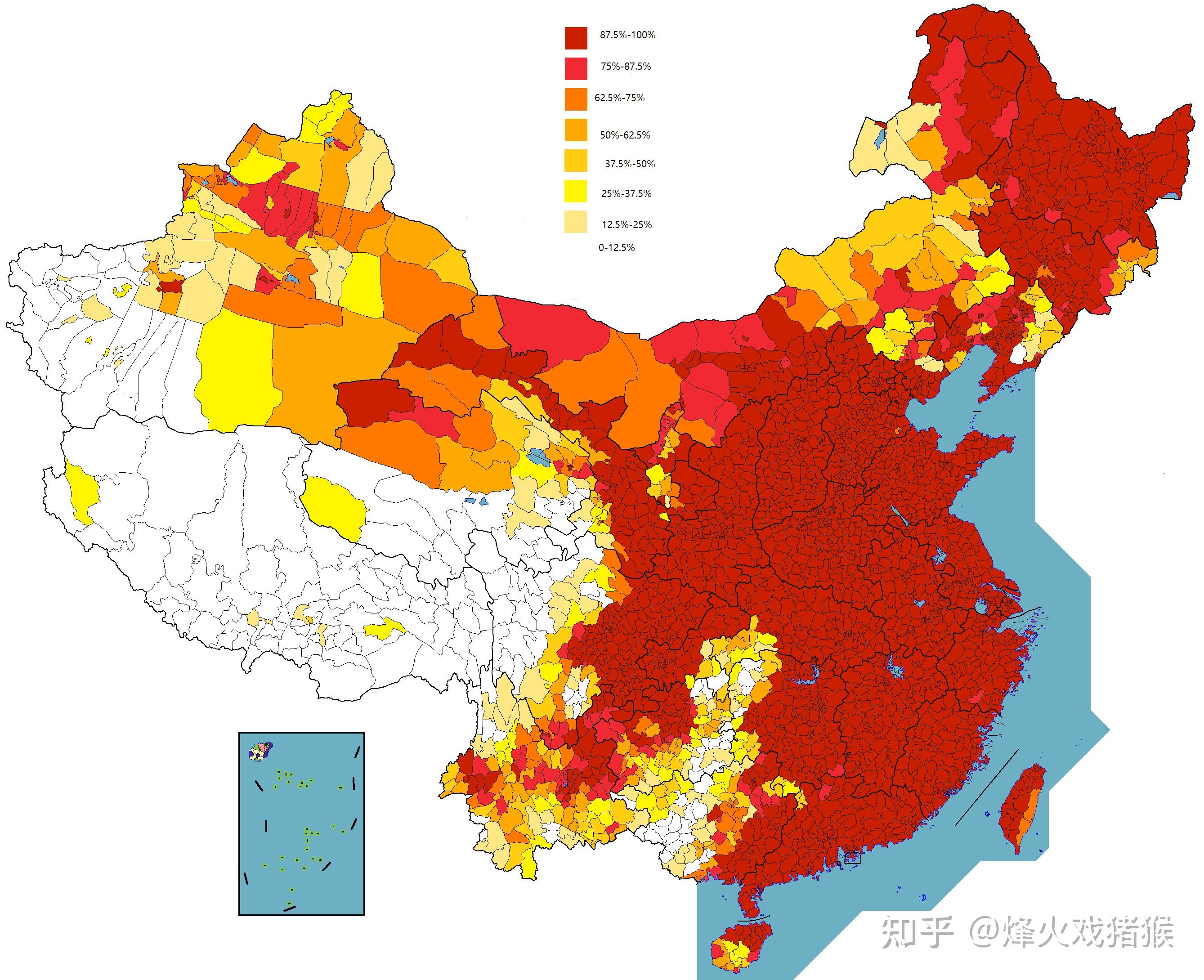 中国分县汉族比例图