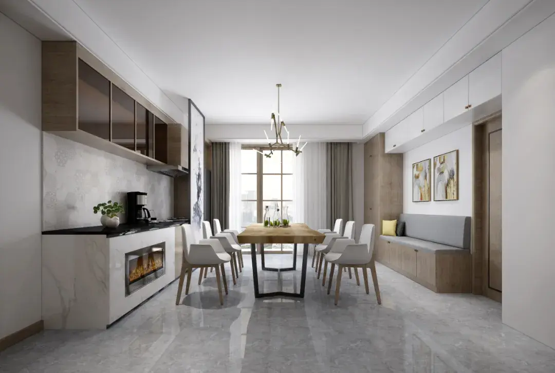 独立式餐厅,常见于空间足够的住宅,有独立的空间区域可以作为餐厅.