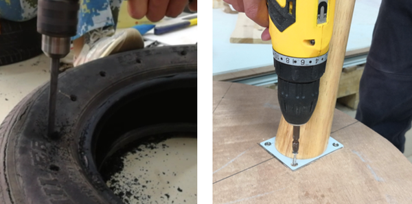 主要对轮胎和木质圆盘打孔,方便以后连接