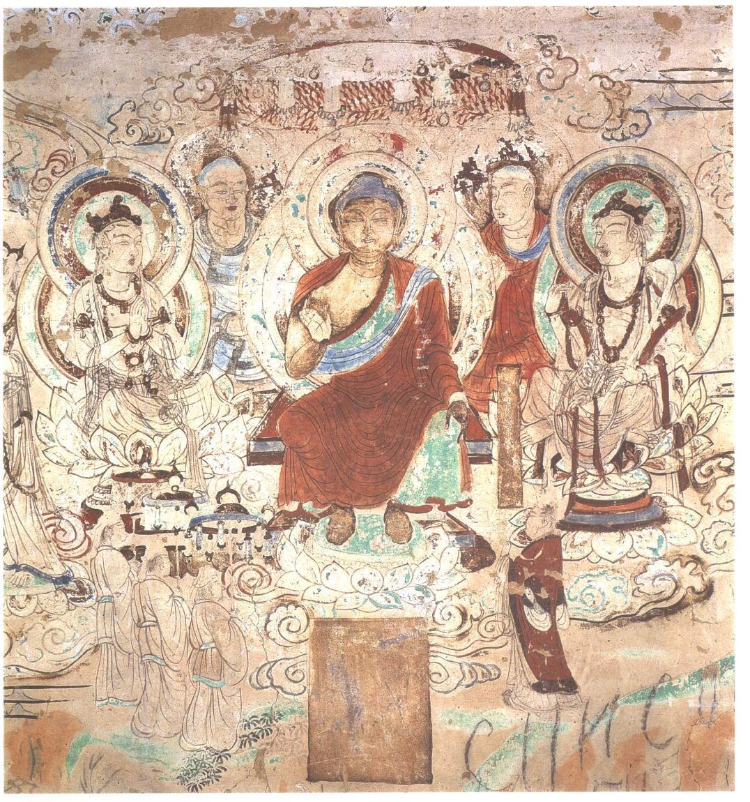 神游千年大美敦煌盛唐103窟线描至圣吴道子健朗风格的维摩诘青山佛旅