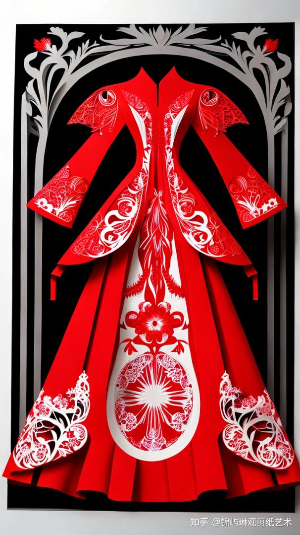 立体剪纸服装插画 | 锦屿琳观aigc创意剪纸