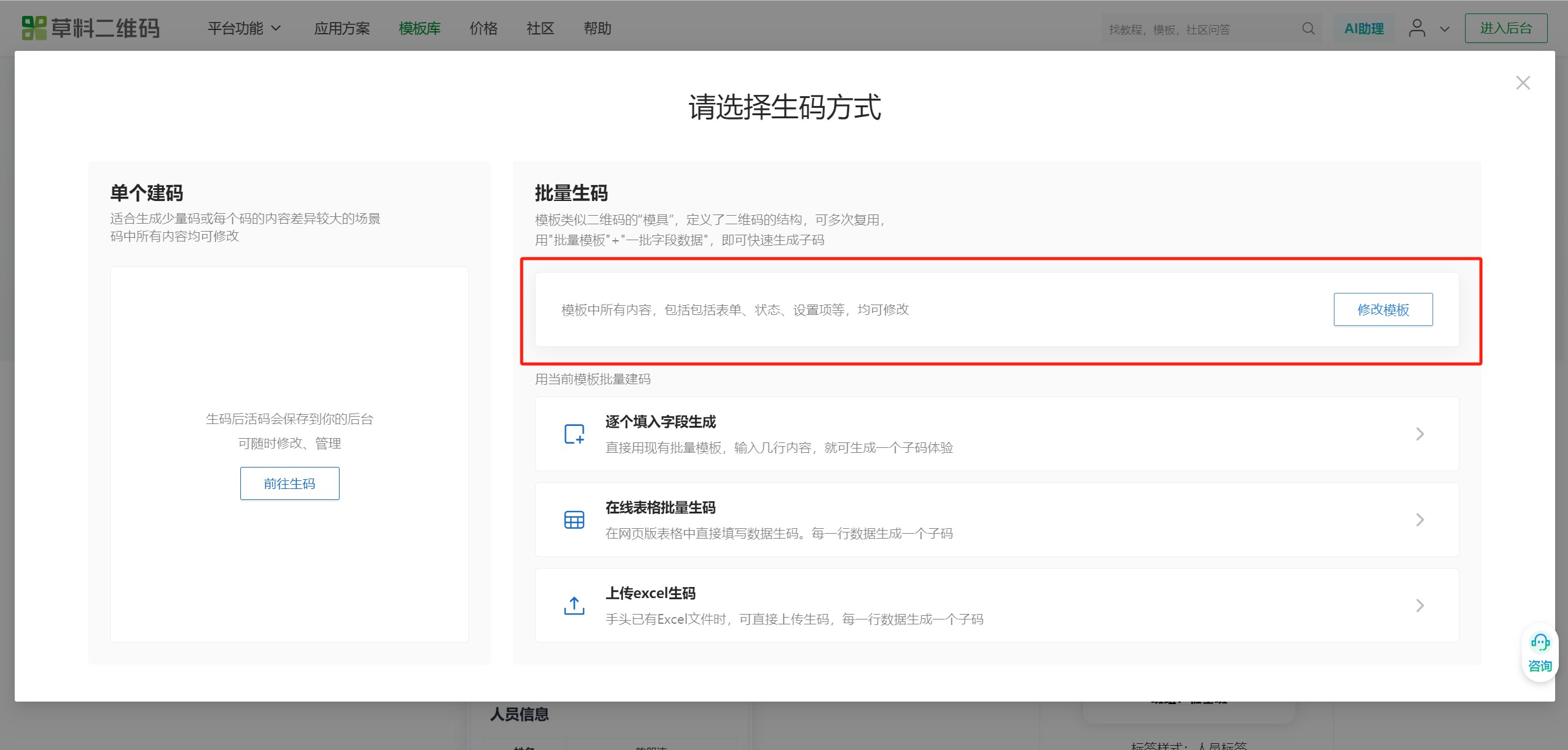 Template editor interface