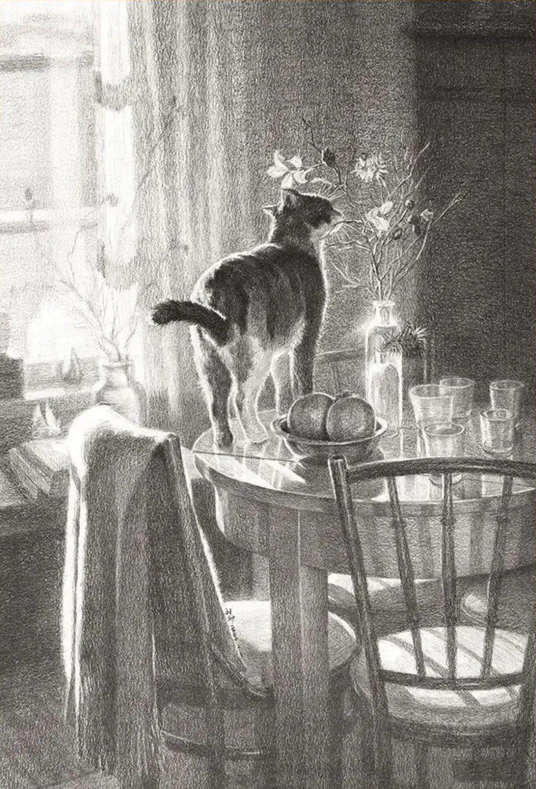 清华大学设计素描极致的构图和光线把握太强啦