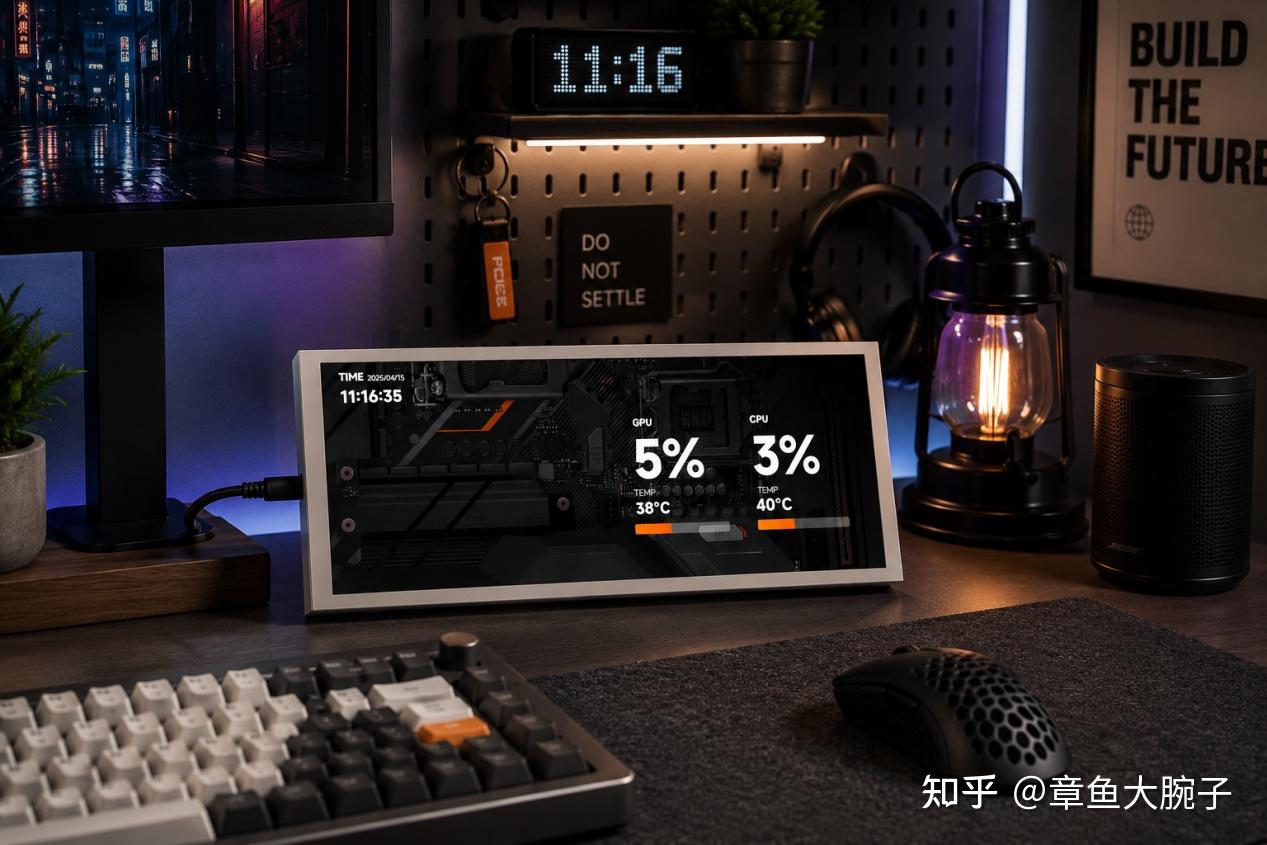 骨伽C930副屏 | 一屏两用,氛围感桌搭 + 硬件监测