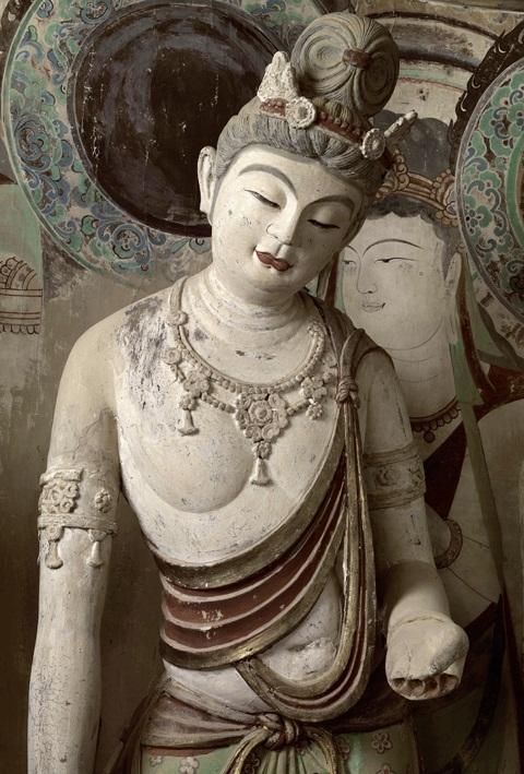 神游千年大美敦煌盛唐45窟西龛彩塑各有神采配合龛顶壁画北壁净土佛国