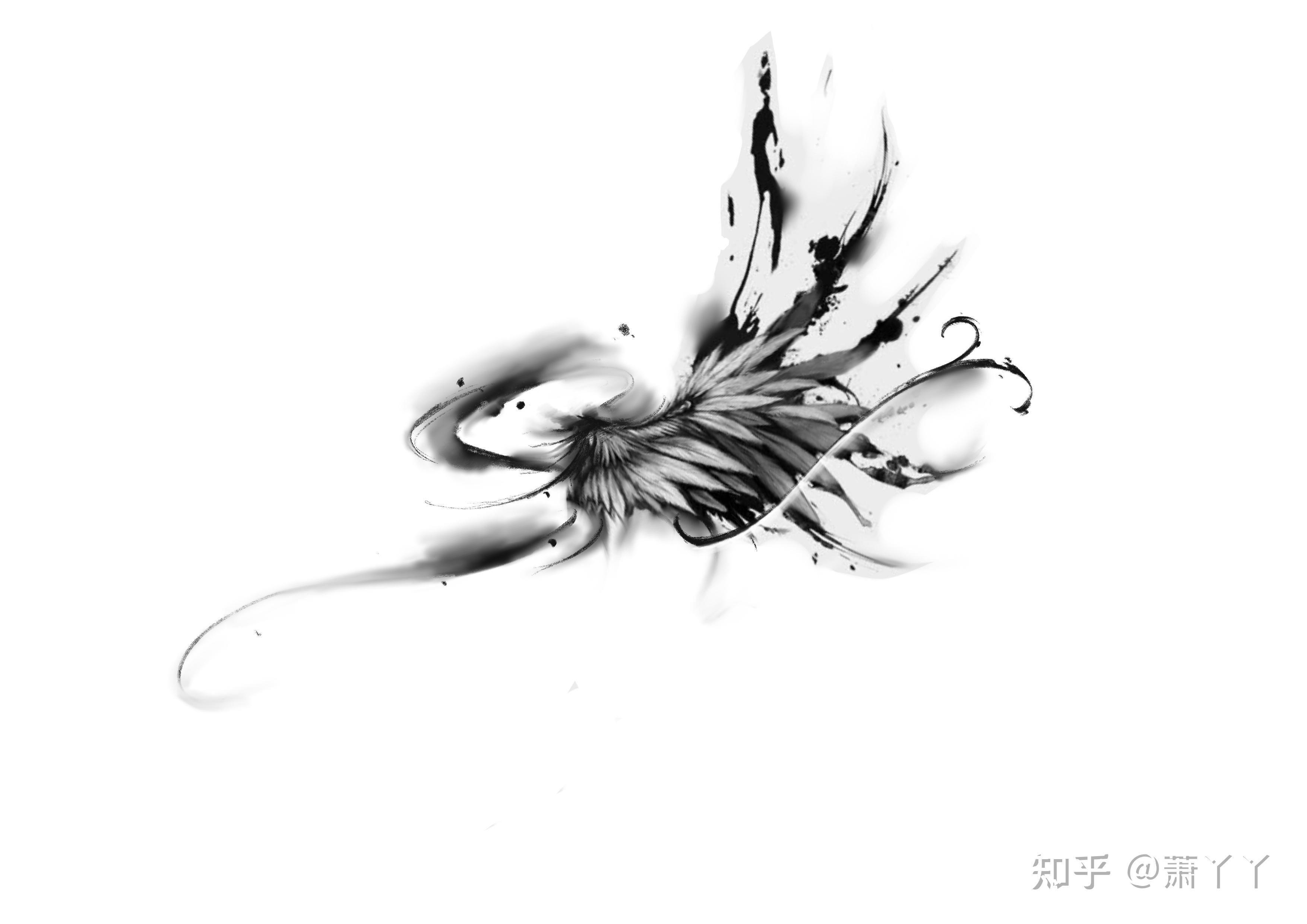 这是dz为我设计的手稿,暗黑系的水墨感,单边的翅膀.