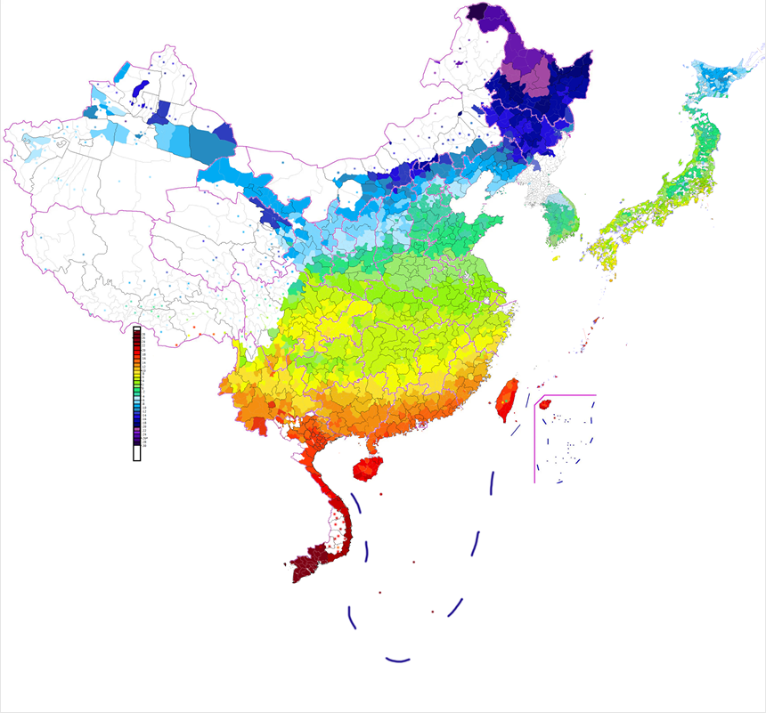 东亚1991-2020一月均温分布图（最全） - 知乎