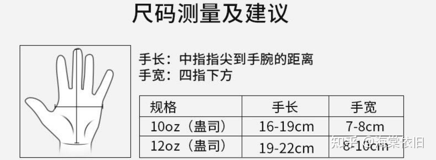 拳击手套尺寸对照表图片