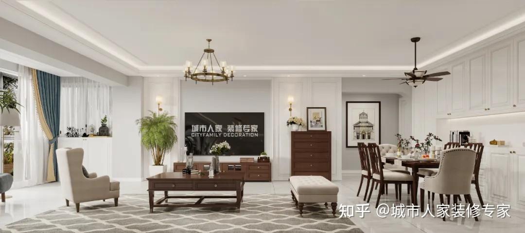 兰州城市人家设计效果丨金莎名苑125美式,温馨与优雅的完美融合 - 知乎
