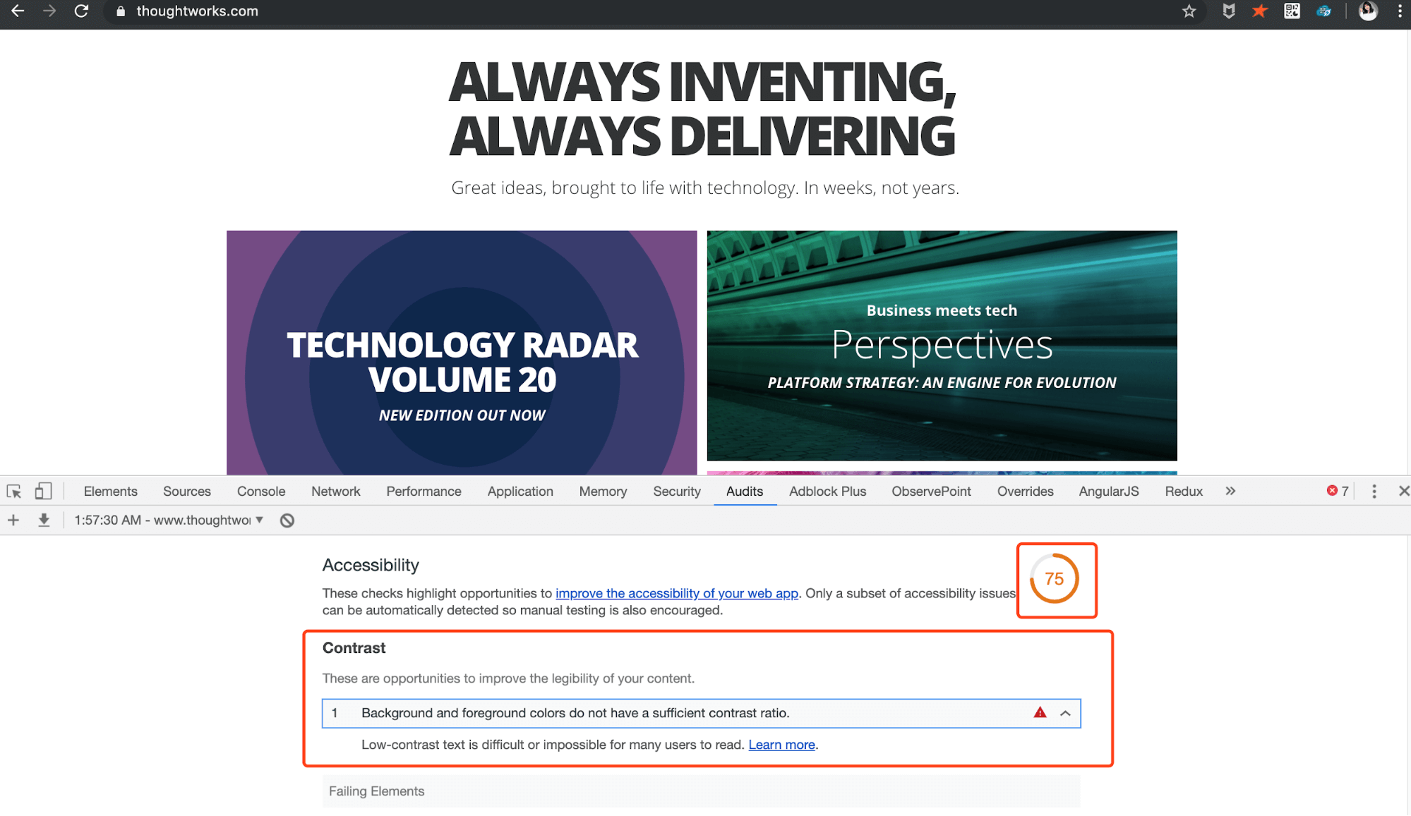 会看到你网站的accessibility分数和所有的对需要修复的问题的建议