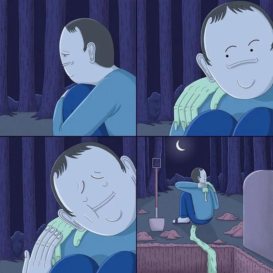 15幅荒诞不羁的漫画看似无厘头实际上是在讲述悲伤