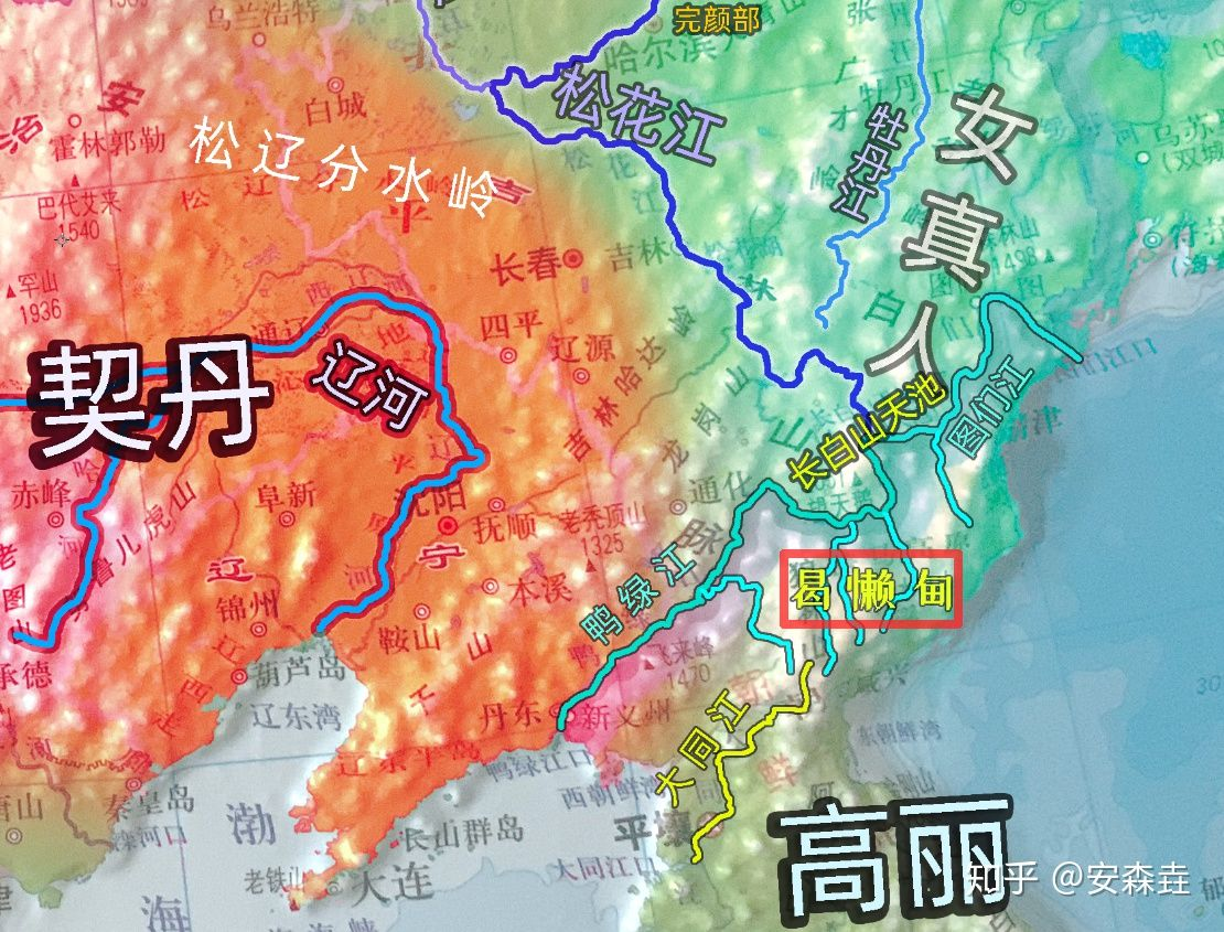 图 5:曷懒甸地区以及鸭绿江,图们江流域位置示意图