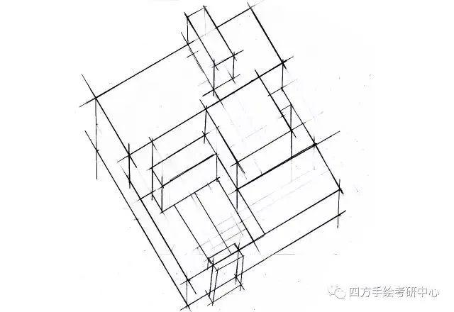 四方手繪建議是先畫屋頂,然後再往下拉體塊,因為這樣可以最大程度減少