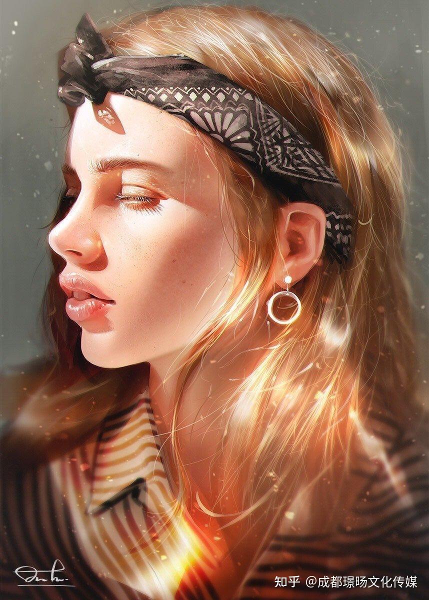 光影通透的女孩插画