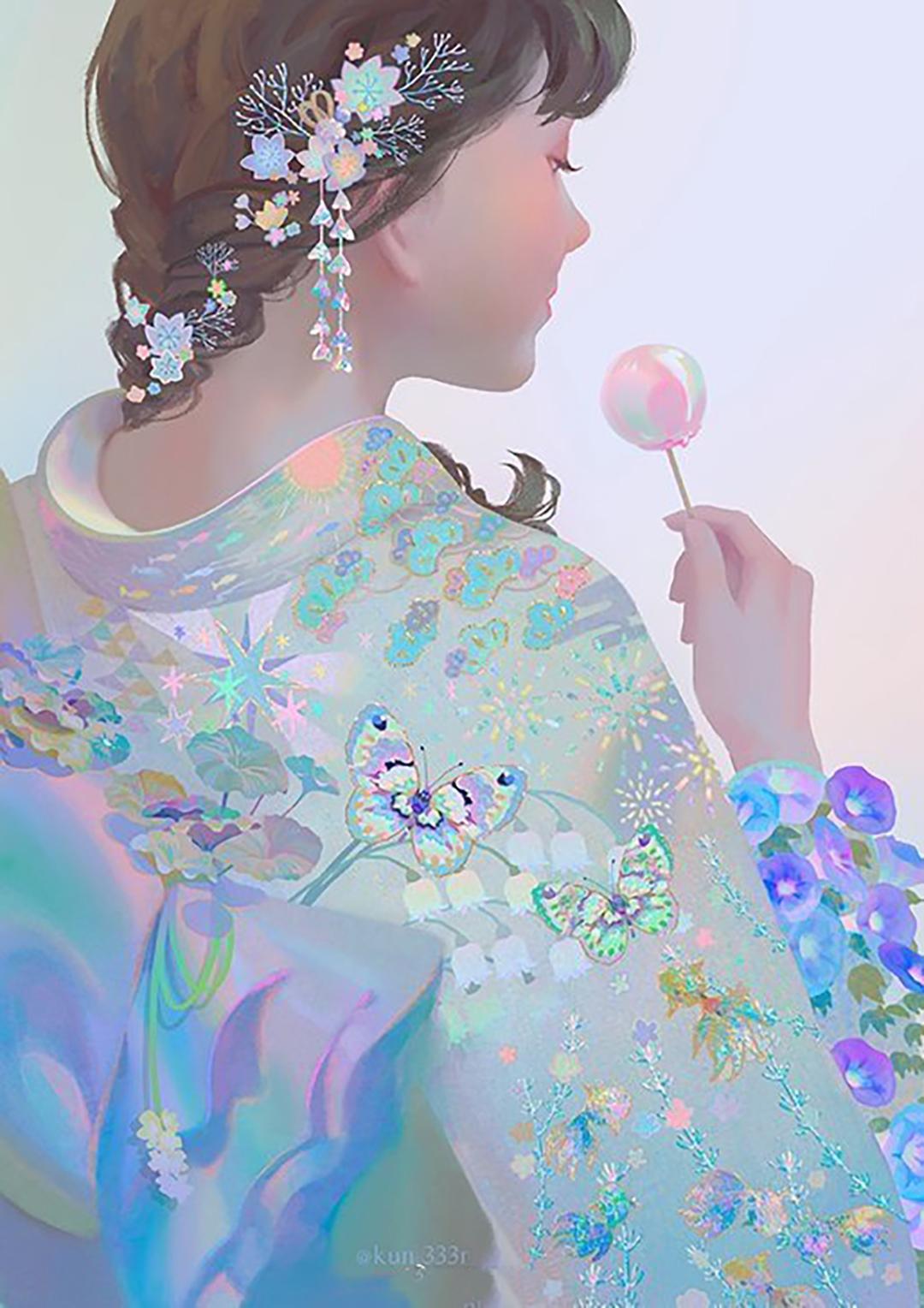 梦幻唯美的镭射风二次元少女插画,在质感上比彩虹更加鲜亮 - 知乎