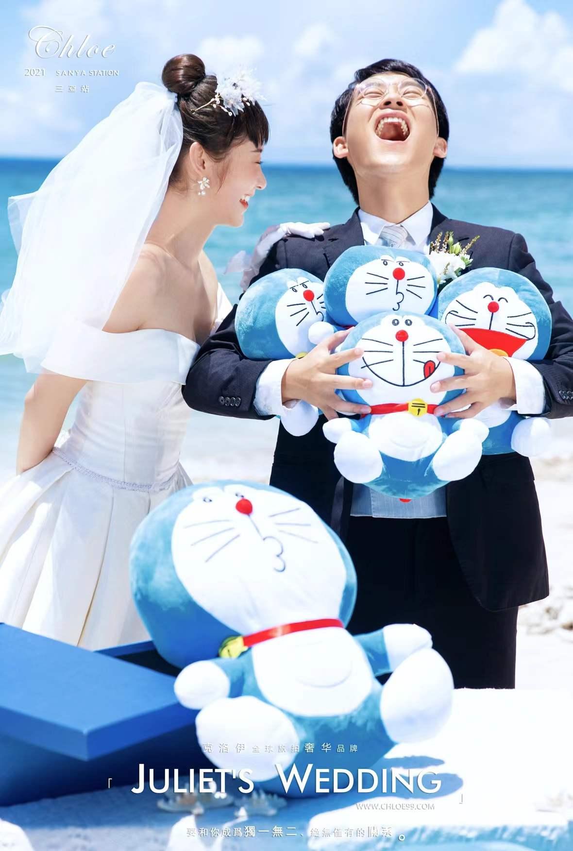 真人版大雄静香哆啦a梦主题婚纱照带你穿越童年