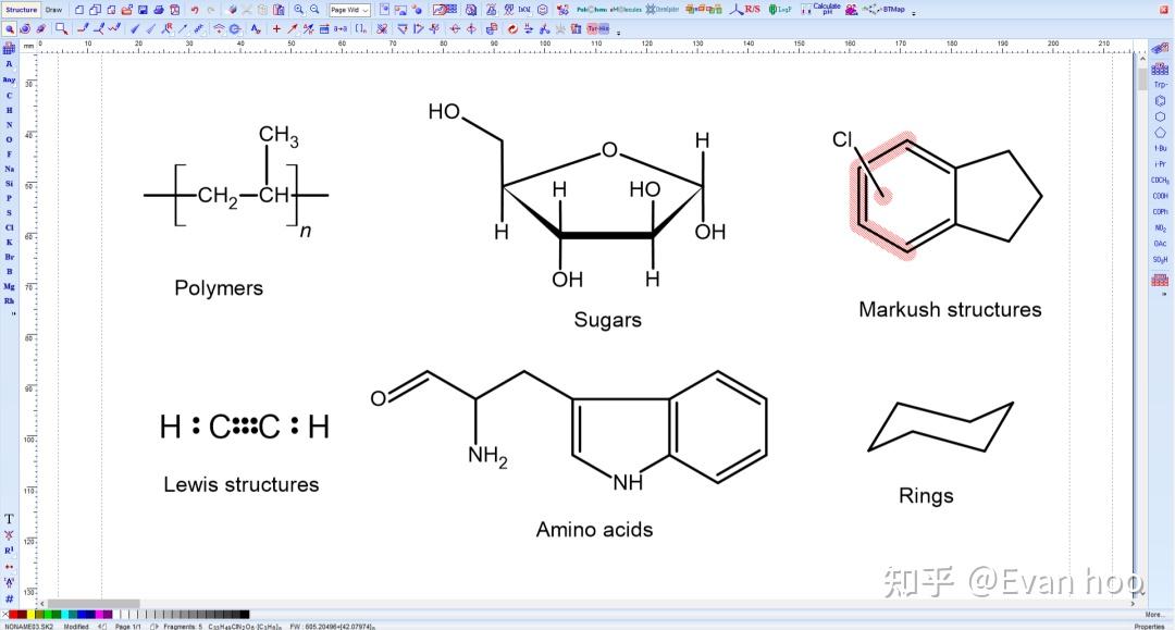 draw中直接複製/粘貼,並能生成iupac名稱;提供了專門的肽鏈繪製工具