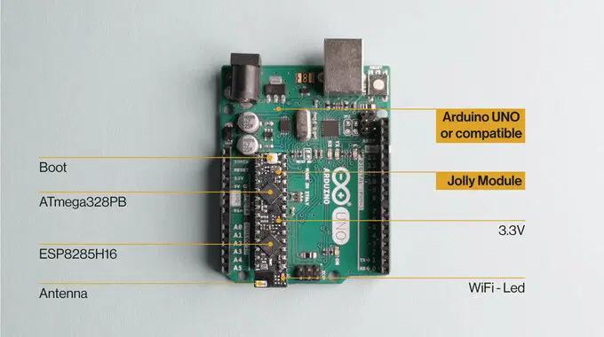 esp8285wifijollydip模塊替代了arduinouno開發板上的atmega328pmcu