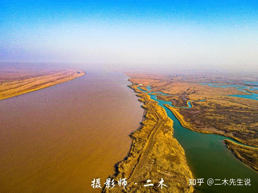 航拍黄河入海口品味华夏文化在这里经过沉淀后的璀璨光明