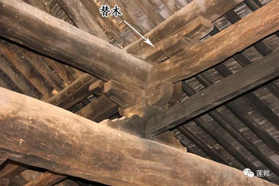 替木:中国古代建筑中起拉接作用的辅助构件,常用于对接的檩子,枋子