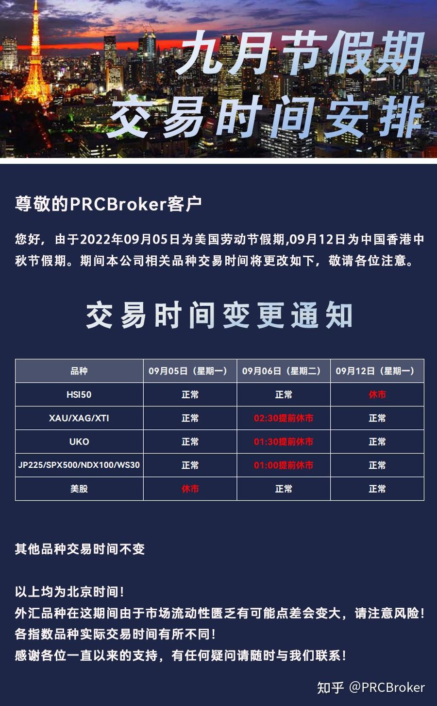 PRCBroker: 九月节假期交易时间安排- 知乎