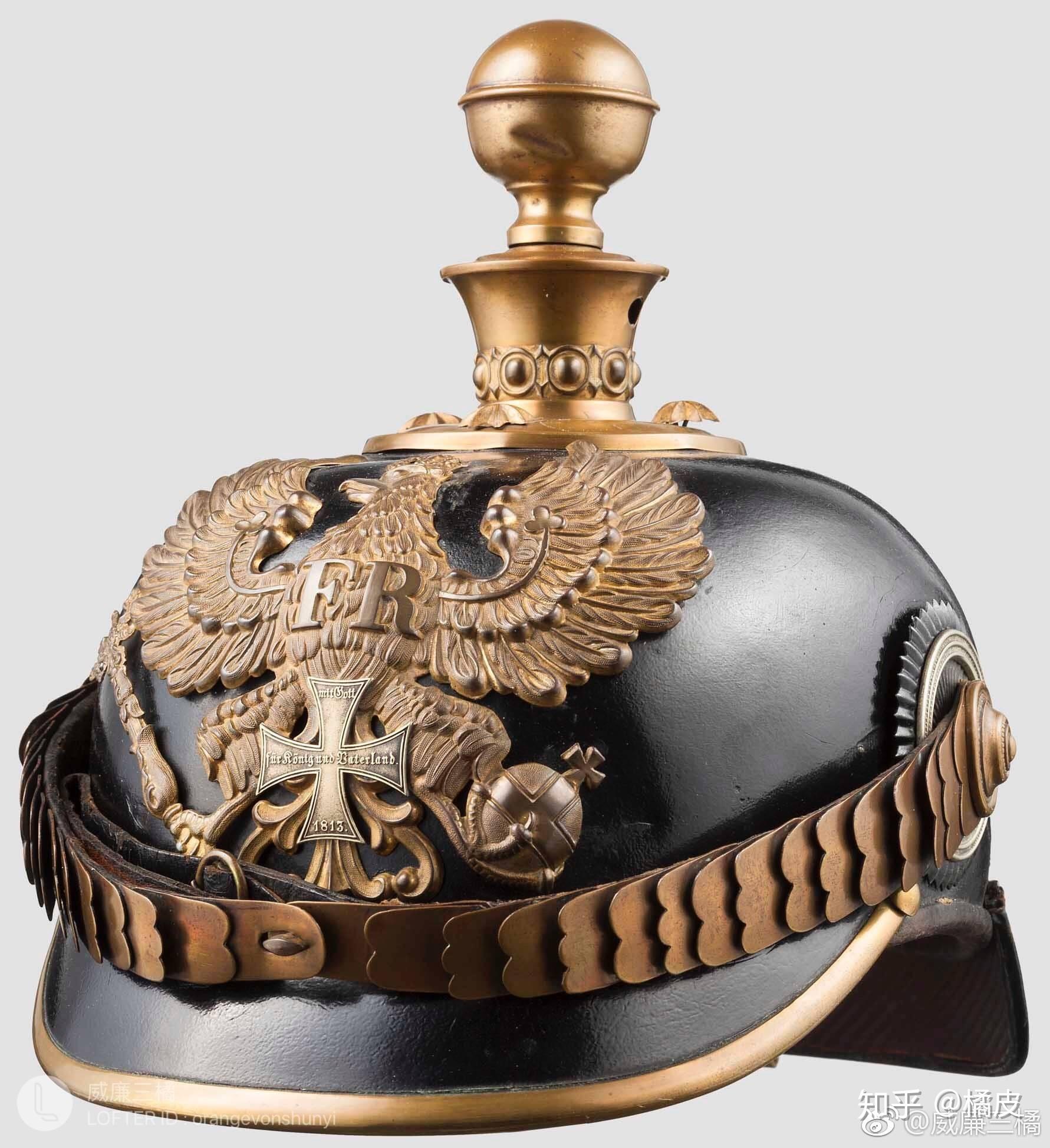 一,盔形直到1867年前普鲁士全部步兵部队都使用十字形尖顶底座的尖顶