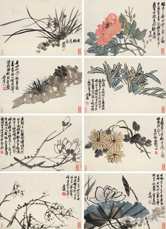 中国古美術・純手描き花卉図三尺画芯・水墨彩色画・呉昌碩印款・書道品・宣紙・带水印 画家吴昌硕花卉册：笔随意转，状物传神- 知乎