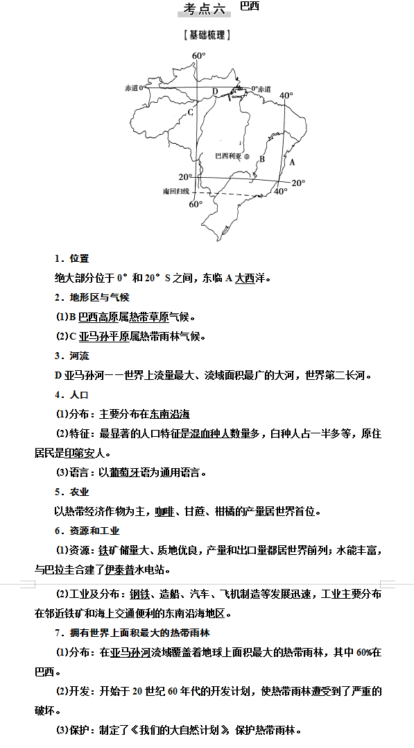 高中地理知识点清单世界主要国家