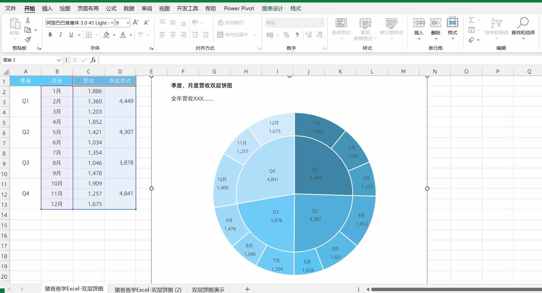 Excel常用图表-月度季度双层饼图制作详解 - 知乎