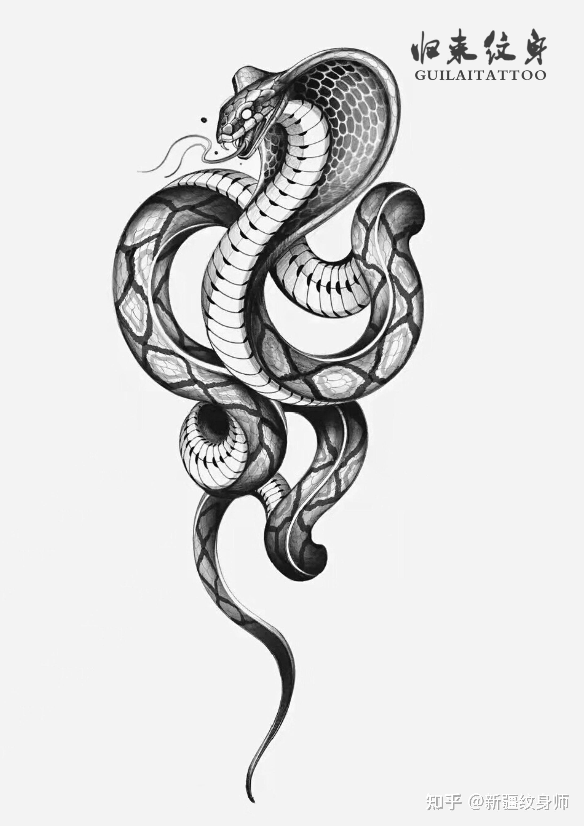 手臂黑灰蛇纹身图案