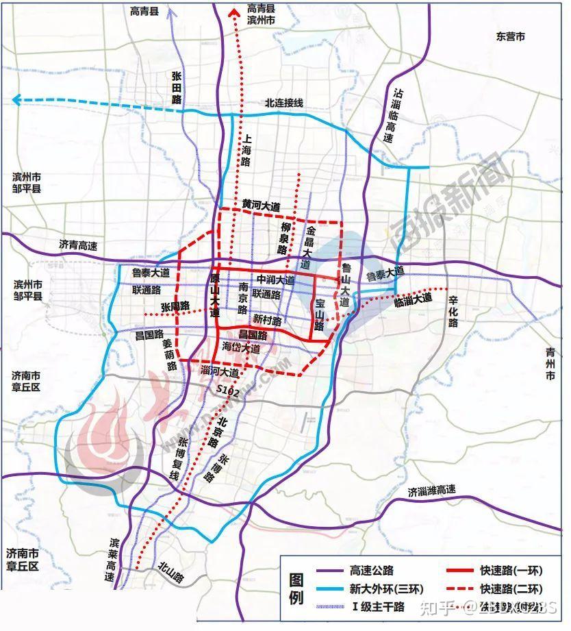 根据规划,淄博将打造二环五射以快速路,高架桥为主的淄博环城快速