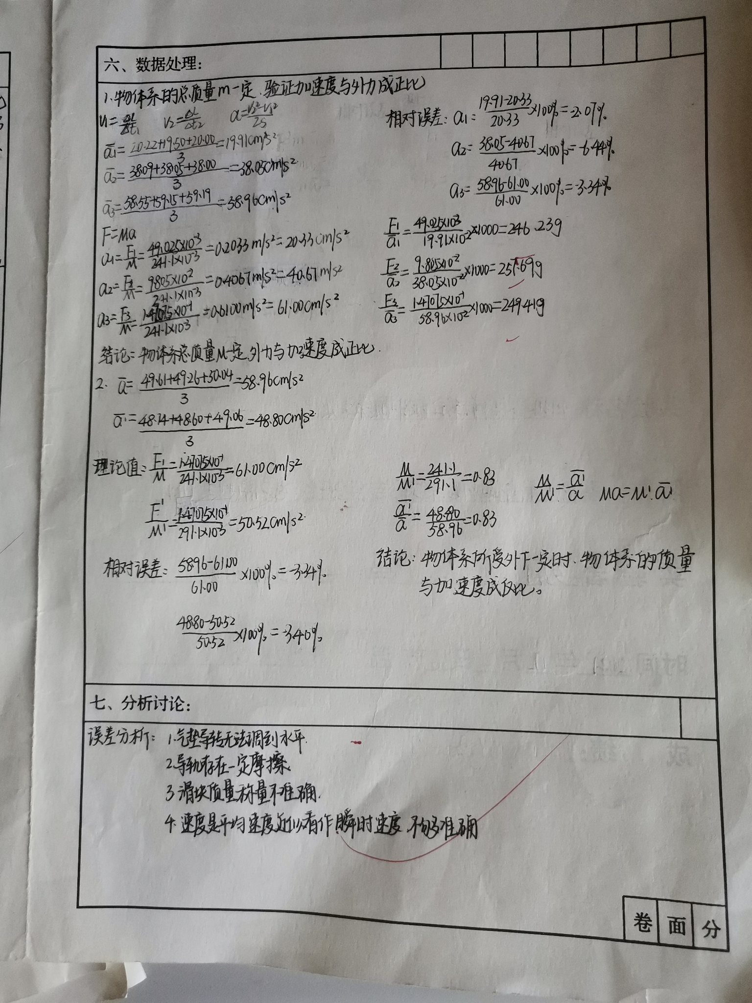 大学物理实验报告手写