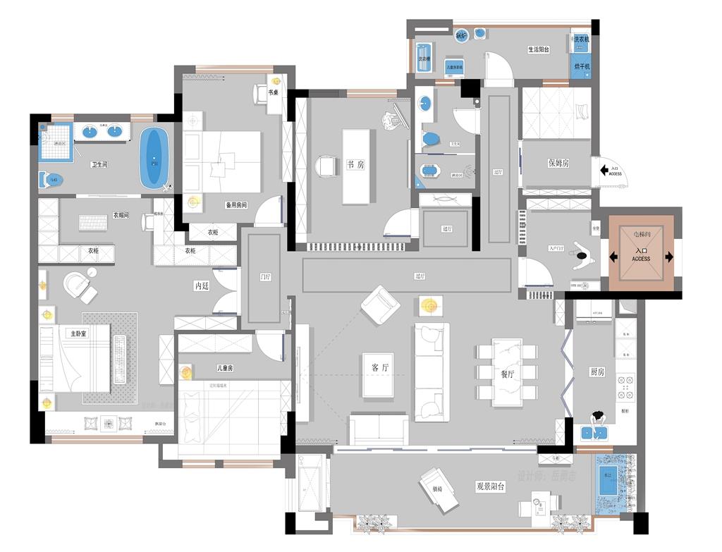 200㎡大三房的现代简约风颜值高又自带自然风