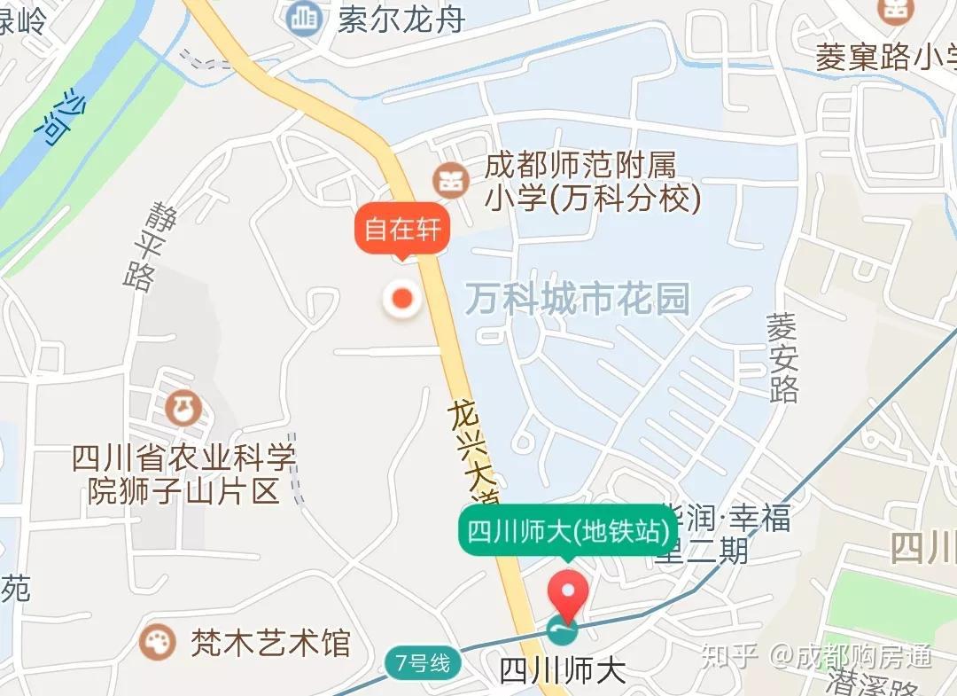 自在轩项目位于锦江区-静缘路50号,项目目前的售楼部在万科城市花园89