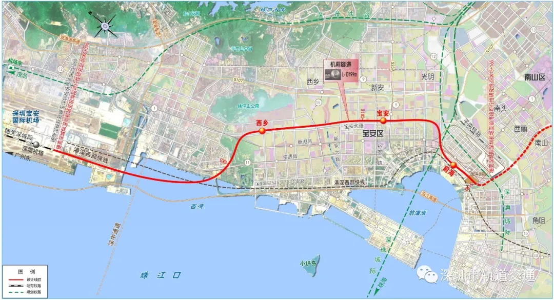 穗莞深城際機前段線路示意圖最新進展:截至目前,全線首臺盾構機從