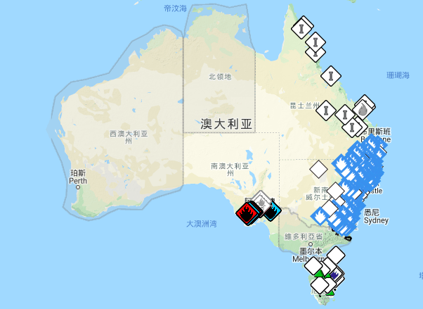 org/crisismap/australia每個州使用火情標記不一樣,主要以本次火災