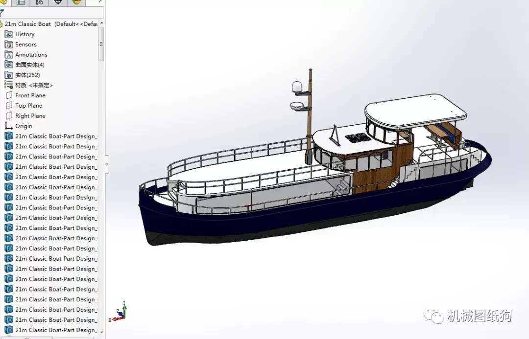 海洋船舶21米經典內河船模型3d圖紙solidworks設計