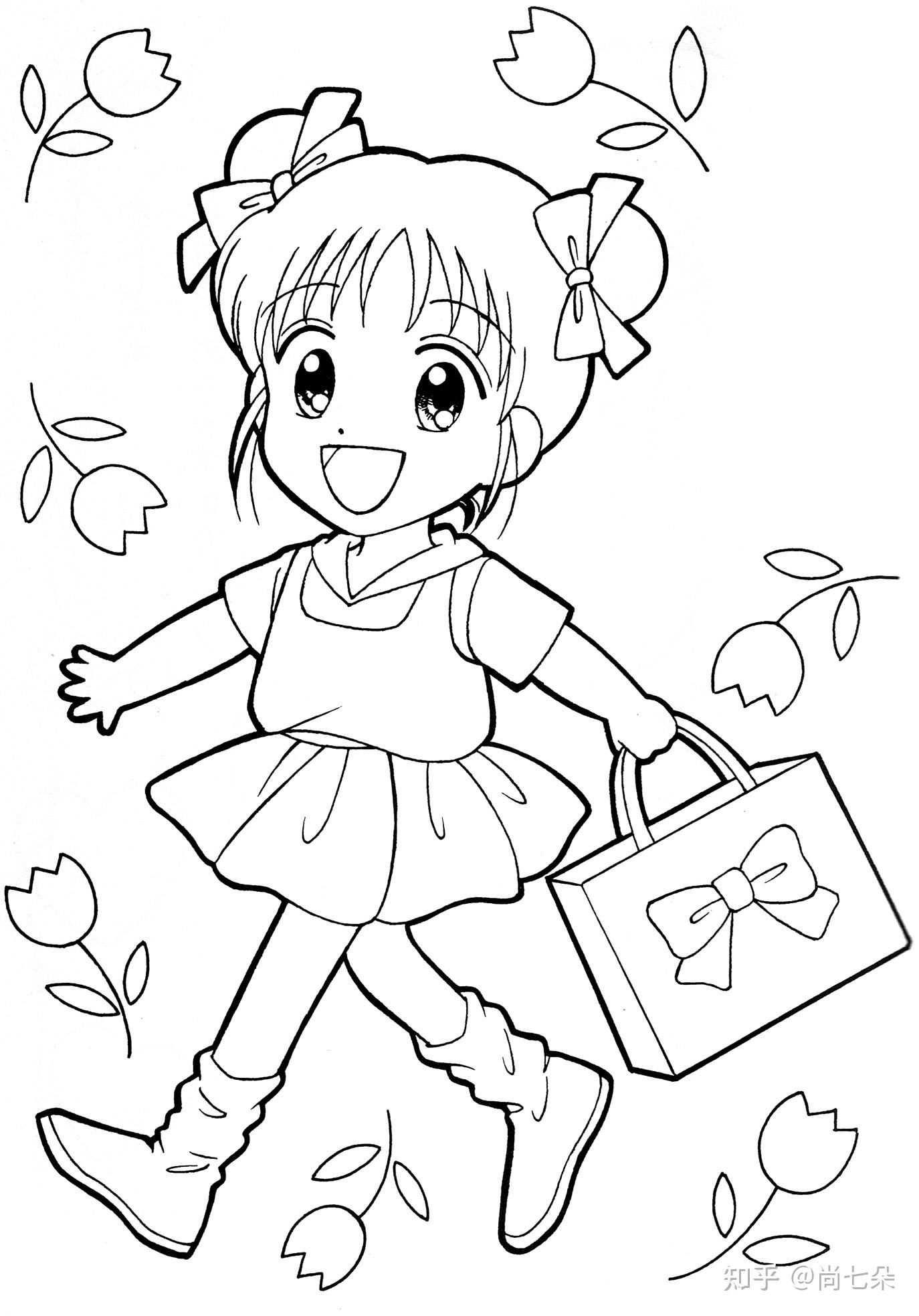 卡通漫画美女涂色填色卡涂鸦安静书美术学习资料儿童画素材资源4