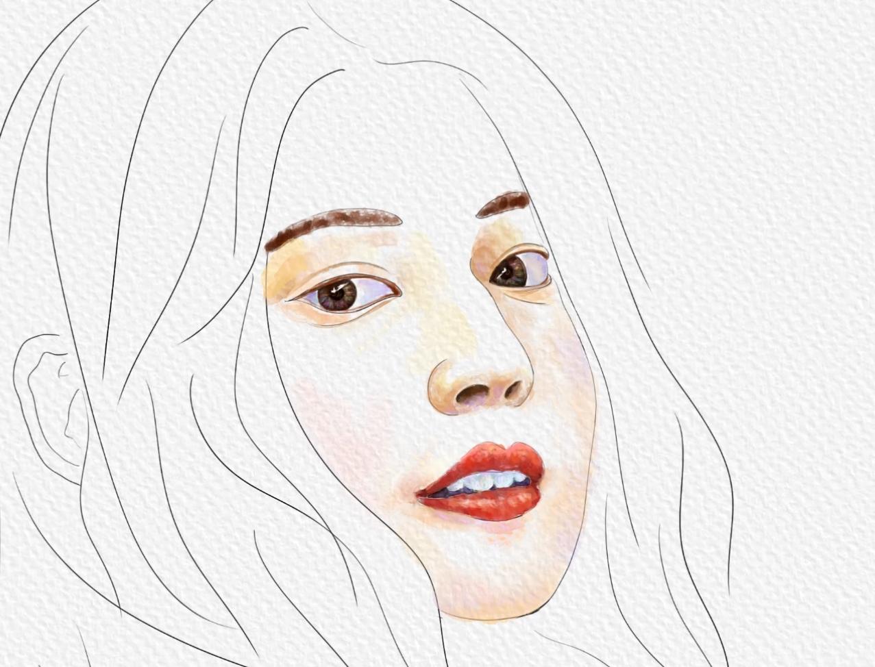 水彩画美女那一回眸的眼神技法分享