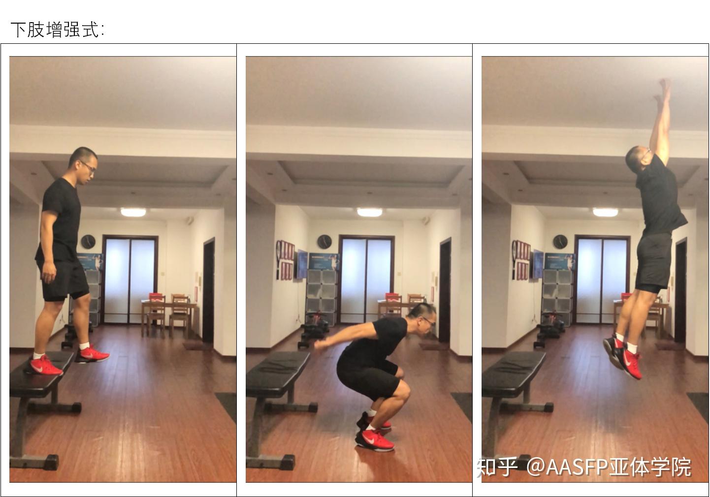 屈蹲跳深:(难度-高)身体位置:靠近跳箱或平台前沿上(高度30-107cm)