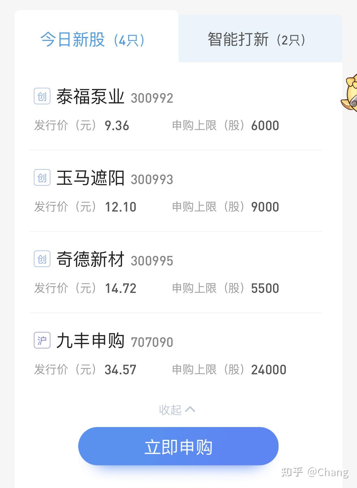 57(元)   申购上限(股)24000奇德新材(属于创业板) 300995 发行价14