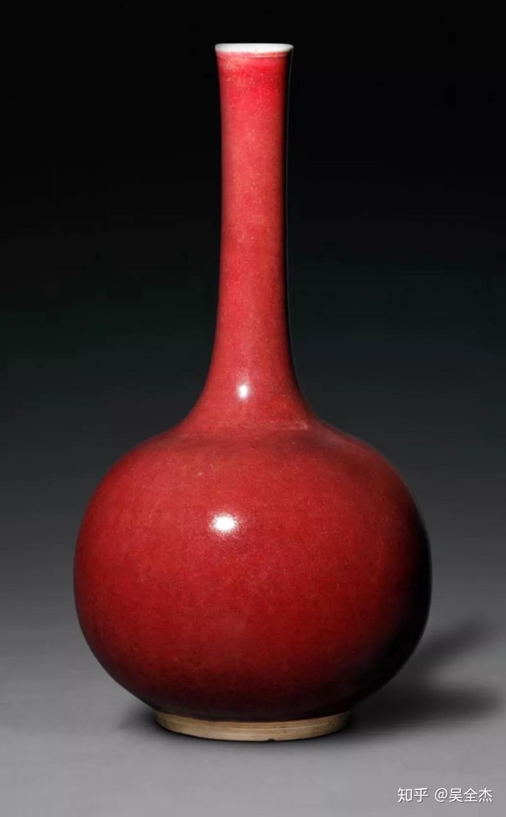 清康熙時代 【大清康熙年製】在銘 火焔紅釉橄欖瓶 紅釉大瓶郎窯紅釉 (A