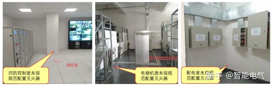 消防控制室,电梯机房,配电室等设备间未配置灭火器-建筑消防常见问题