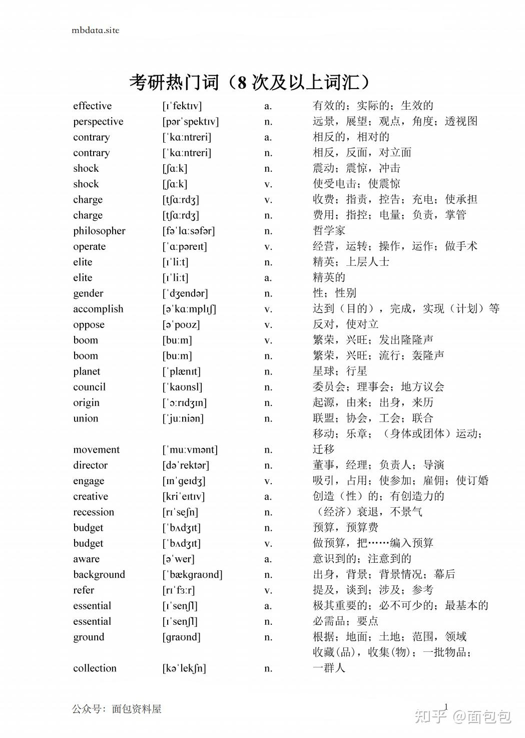 考研英语词汇高频热门词汇(8次以上高频命中)共12页PDF - 知乎
