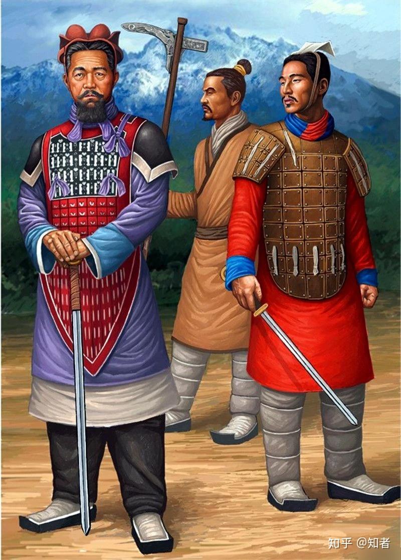 有人穿黑衣甲,但不占绝对优势,大多数衣甲是赭色,铠甲包边和绳带是黄