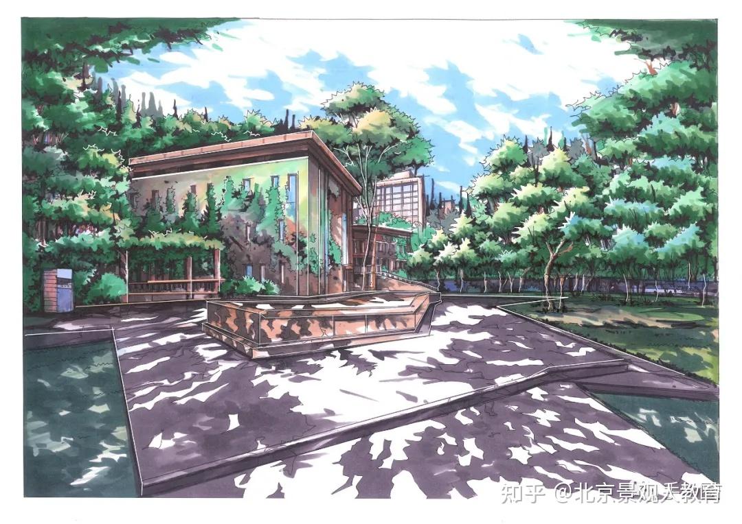 手绘圈校园景观系列西安建筑科技大学自强笃实求源创新
