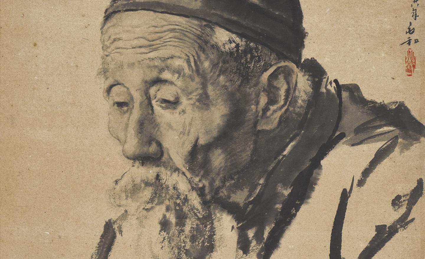 百龄老叟蒋兆和先生画中的夕阳日暮