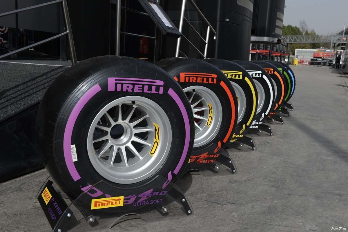 F1不同软硬材质的轮胎以及颜色标识，从软到硬，最后蓝色是雨胎～-新浪汽车