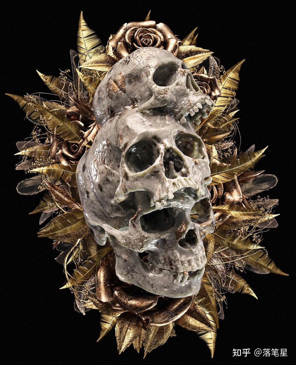 骷髅与花丨来自英国数字艺术家billelis作品欣赏